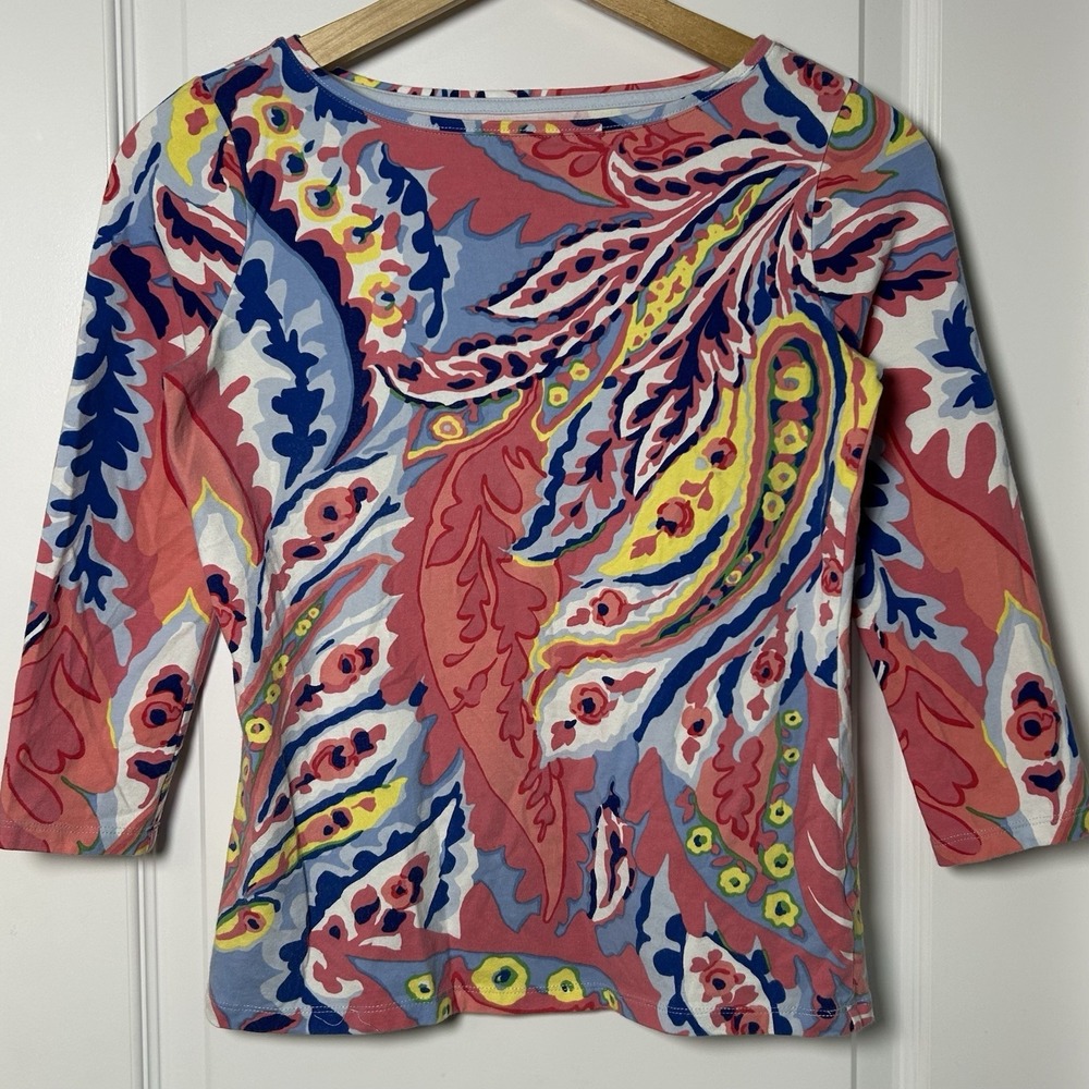 Talbots Botanical Paisley 3/4 Sleeve Blouse Tomato Girl‎ Pucci-Inspired Style